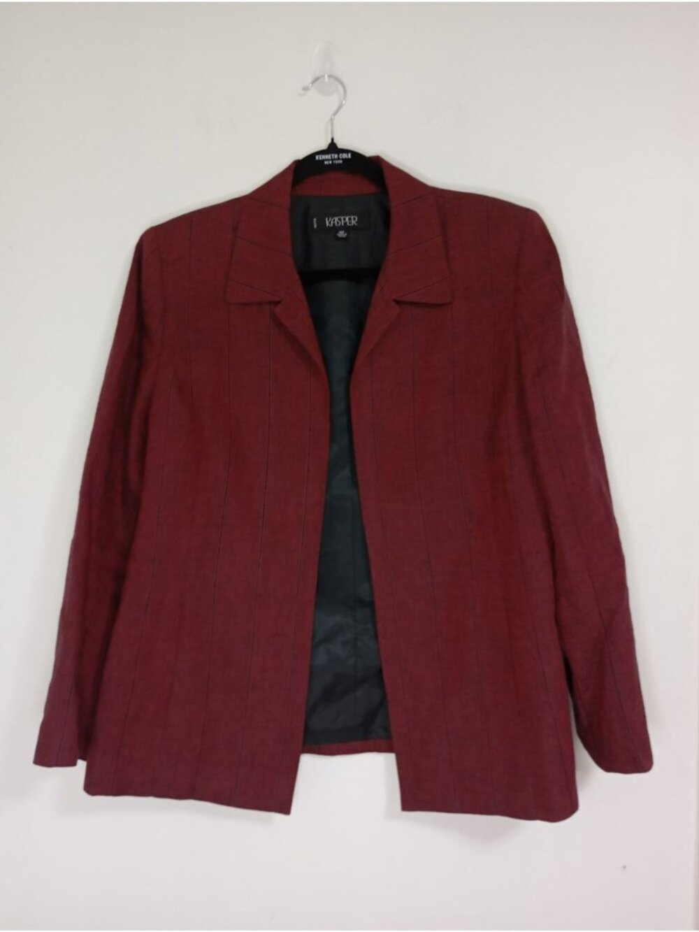 Kasper 100% Linen Blazer Jacket  Petite Womens Red Pinstripe Size 16P
